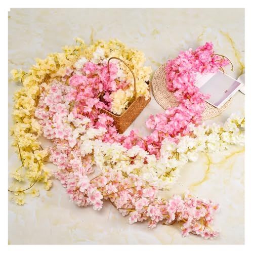 Product: WHYLE Furniture Decoration 180cm Artificial Silk Flowers Vines Backdrop Wall Decor Fake Flowers Home Party Wedding Decoration Hanging Flower Sakura Garland Artificial Flower(180CM-DK Pink)