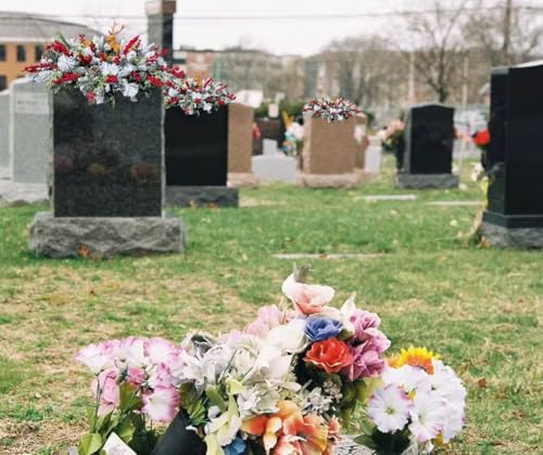 Product: Jucgghk Vivid and Realistic Floral Art Christmas Cemetery Flowers, Headstone Saddle Arrangement, Christmas Headstone Saddle for Headstone