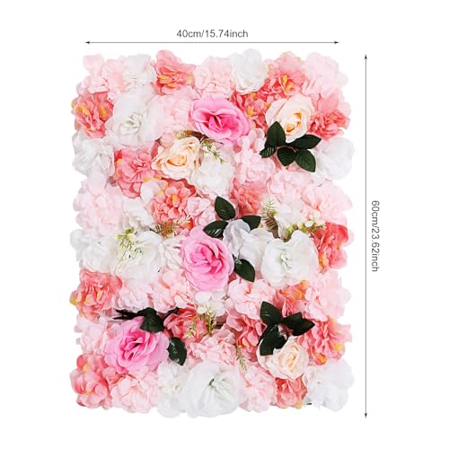 Product: 12-Pack Artificial Flower Wall Panels - 15.7"x23.6" Foam Dahlia & Rose Backdrop for Weddings, Parties - Pink/White/Green Silk Flowers