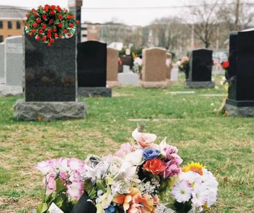 Product: Jucgghk Vivid and Realistic Floral Art 30" Beautiful Red Roses Cemetery Saddle,Artificial Cemetery Decoration for Headstone