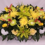 Product: Hshan Yellow Flowers Cemetery Flower Arrangement, Beautiful Cemetery Saddle for Headstone Graves Memorial Day Tombstone