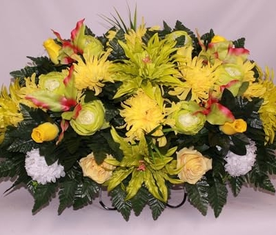 Product: Hshan Yellow Flowers Cemetery Flower Arrangement, Beautiful Cemetery Saddle for Headstone Graves Memorial Day Tombstone