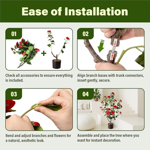 Silky Flower Store Artificial Camellia Fake Tree, 2PCS Indoor Outdoor Decorative Silk Floral Tree, 3.8FT 6 6 Product: Artificial Camellia Fake Tree 3.8FT, 2PCS Artificial Plants and Flowers for Front Door Decoration, Porch Patio Living Room Office and Indoor Outdoor Decoration