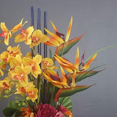 Product: CAIMIAO Artificial Flowers with Ceramic Vase,Artificial Orchid Bird of Paradise Artificial Flower Arrangement for Home Decoration