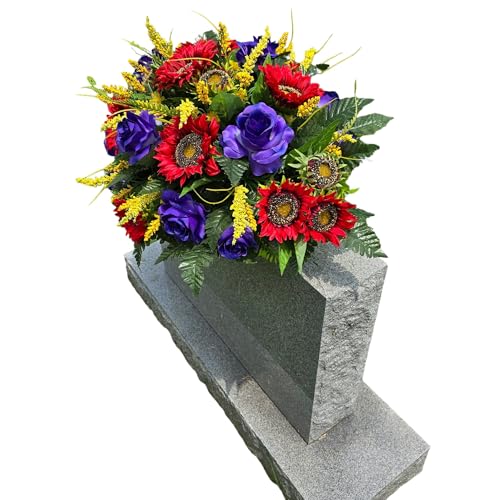 Product: Red Sunflowers Large Headstone Saddle, Purple Elegant Roses Headstone Saddle for Memorial Decoration Garland for Table Centerpiece Holiday Party Weddi