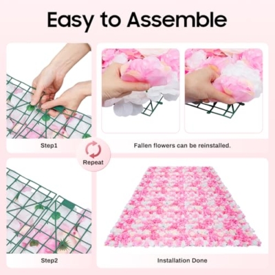 Product: 20-Pack Artificial Flower Wall Panels - 15.7"x23.6" Foam Dahlia & Rose Backdrop for Weddings, Parties - Pink/White/Green Silk Flowers