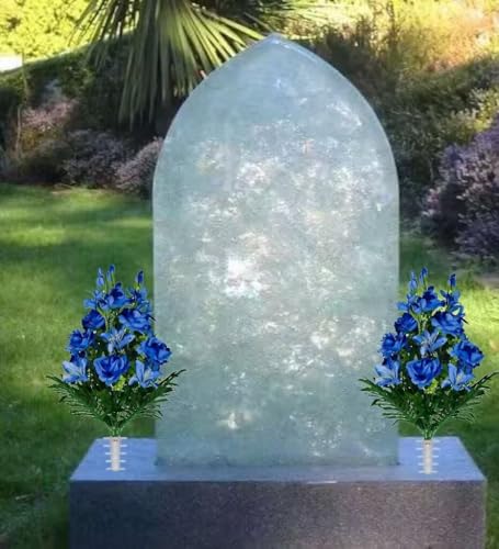 Product: Blue Gladiolus, Roses, and Lilies Cemetery Arrangement，Summer Blue Flowers for Grave Tombstone Decorations(NO VASE) Garland for Table Centerpiece Holiday Party Weddi