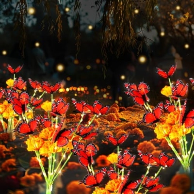 Product: Riakrum 12 Pack Day of The Dead Decoration Outdoor Monarch Butterfly Solar Lights Solar Garden Waterproof Marigold Lights for Dia De Los Muertos Halloween Diwali Indian Altar Grave Cemetery