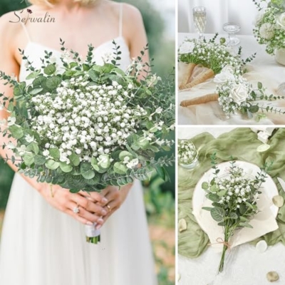 Silky Flower Store Artificial Eucalyptus and Italian Ruscus Greenery Stems, Faux Eucalyptus Baby Breath Mixed Florals, 100 Pieces 20.5cm 17 17 Product: Serwalin Mixed Artificial Eucalyptus Stems and Artificial Italian Ruscus Greenery Stems