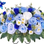 Product: Lifelike Blue Tulip And Rose Saddle-shaped Flowers, Artificial Cemetery Flowers, Suitable For Outdoor Cemetery Gravestones Saddle Tablet Decoration Arrangement Garland for Table Centerpiece Holiday Pa