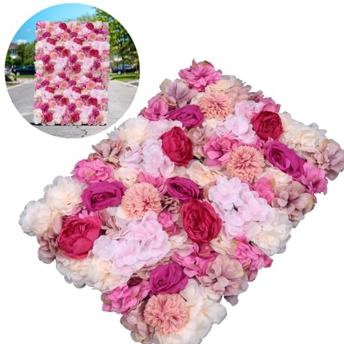 Product: PROYONGOO 6 PCS Flower Wall Panel Floral Backdrop, 15.7 * 23.6inch 3D Silk Hydrangea Rose Floral Panel, Artificial Flower Wall Faux Flower Panel for Wedding, Party, Home Decor