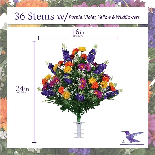 Product: Sympathy Silks Artificial Cemetery Flowers – Realistic Wildflower Outdoor Grave Decorations - Purple Violet Wildflower Bouquet