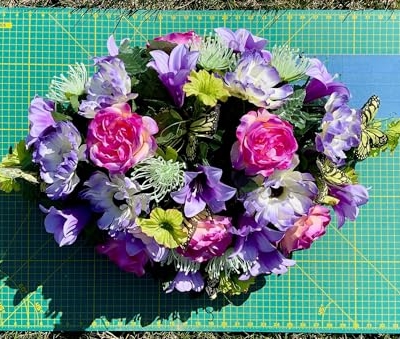 Product: Jucgghk Vivid and Realistic Floral Art 36" Beautiful Purple Cemetery SaddleMemorial Day Saddle, Headstone Flowers Saddle for Outdoor Grave Tombstone Decorations
