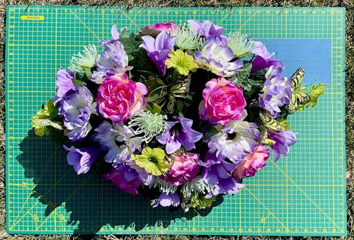 Product: Jucgghk Vivid and Realistic Floral Art 36" Beautiful Purple Cemetery SaddleMemorial Day Saddle, Headstone Flowers Saddle for Outdoor Grave Tombstone Decorations