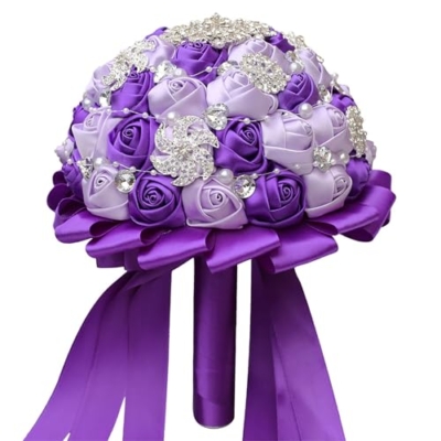 Silky Flower Store Artificial Wedding Bridal Bouquet Silk Rose Purple Lavender, Handmade Faux Flower Bunch, 19cm 11 11 Product: CarpeCoras Wedding Bridal Bouquet Silk Rose Handmade Artificial Flower Bunch Bouquets for Bride Bridesmaid Holding Toss Round Sparkling Rhinestone Purple & Lavender 7.5inch