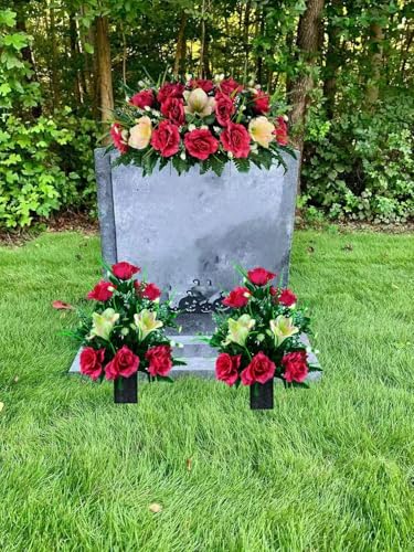 Product: Taozhiyuan Welcome Logo Flowers Cream Pink Amaryllis and Fuchsia Rose Cemetery Saddle and Flowers,Mothers Day Artificial Flowers for Headstone(NO VASE)