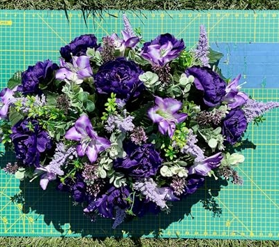 Product: Jucgghk Vivid and Realistic Floral Art 36" Artificial Cemetery Flowers,Realistic Vibrant Grave Flowers, Outdoor Grave Decorations for Headstone(Purple)