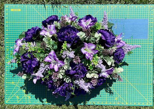 Product: Jucgghk Vivid and Realistic Floral Art 36" Artificial Cemetery Flowers,Realistic Vibrant Grave Flowers, Outdoor Grave Decorations for Headstone(Purple)