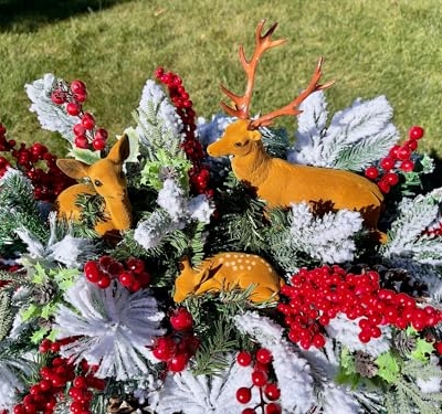 Product: Jucgghk Vivid and Realistic Floral Art Christmas Cemetery Flowers, Headstone Saddle Arrangement, Christmas Headstone Saddle for Headstone