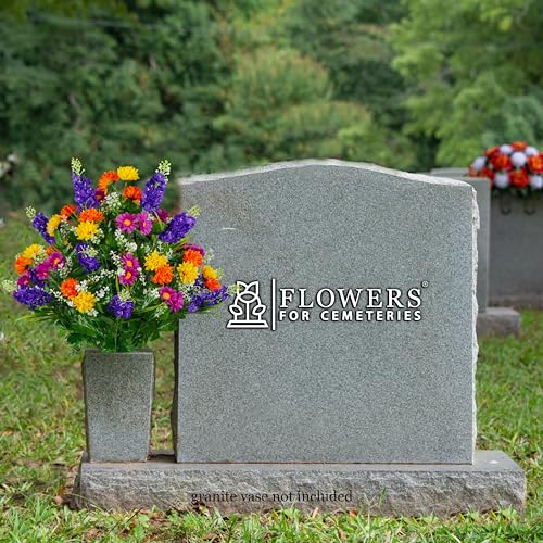 Product: Sympathy Silks Artificial Cemetery Flowers – Realistic Wildflower Outdoor Grave Decorations - Purple Violet Wildflower Bouquet