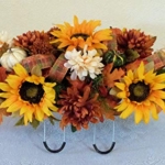 Product: Silk Florals & Frills Fall Cemetery Saddle with Pumpkins and Sunflowers, Fall Grave Headstone Flowers