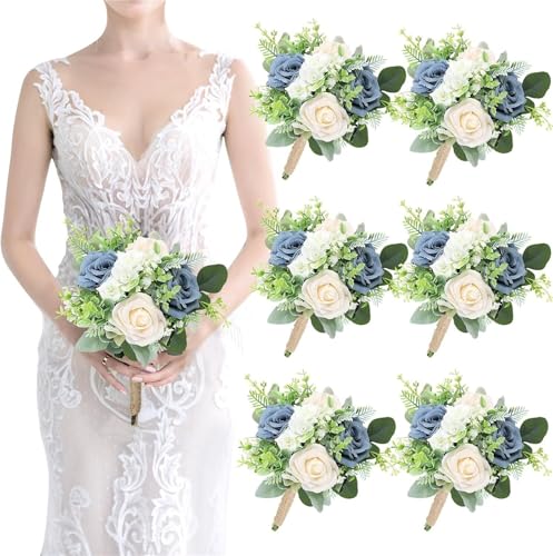 Product: Beautiful Flower Artistic Bridesmaid Bouquets, 4Pcs and 6Pcs Artificial Flowers for Weddings, Small Bouquets, Centerpieces for Ceremonies and Anniversary Proposals Used for Home Decoration, Weddings