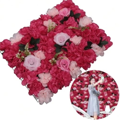 Product: BNDDZBN Flower Wall Panels 23.62"x15.75" Rose-Red 12pcs Realistic Flower Wall Artificial Panel 3D for Wedding Party Decor Photography Background