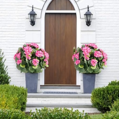 Product: 21.6" Artificial Flower Ball Tree with Ground Spike, Fake Silk Topiary Trees for Home Decor Garden Patio and Indoor,2 Pack, Pink Begonia