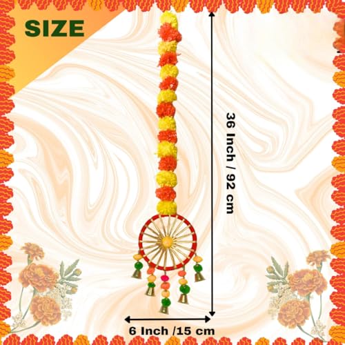 Silky Flower Store Artificial Marigold Flower Garlands with Pom Pom and Bell, Decorative Faux Floral Festive Décor, Pack of 4, 32.5cm 1 1 Product: MANTRAMART Artificial Marigold Flower Garlands with Pom Pom & Bell – Pack of 4 – Decorative Hanging for Home, Festival, Wedding, Pooja, Diwali & Event Decoration