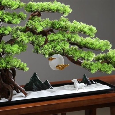 Silky Flower Store Artificial Bonsai Tree, Chinese Welcome Pine Ornament, Office Living Room Decor, 20.5cm 7 7 Product: MOOWI Artificial Bonsai Tree Chinese Ornaments Welcome Pine Entrance Sideboard Decorations Office Landscaping Living Room Wigwam Bonsai Artificial Trees Plants