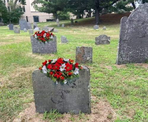Product: Jucgghk Vivid and Realistic Floral Art Christmas Headstone Saddle Arrangement,Red and White Christmas 22”-24” Cemetery Single Saddle, Headstone Flower for Outdoor Grave Decorations