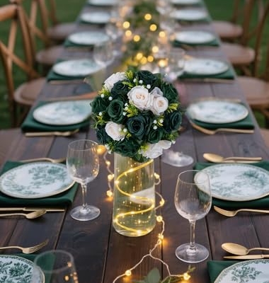 Product: BLOSMON Green Flowers Rose Centerpieces: 6 Pcs Artificial Flower Balls for Wedding Dinning Table - Fake Silk Kissing Bouquet Floral Arrangement for Home Party Event Decor
