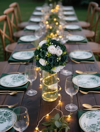 Product: BLOSMON Green Flowers Rose Centerpieces: 6 Pcs Artificial Flower Balls for Wedding Dinning Table - Fake Silk Kissing Bouquet Floral Arrangement for Home Party Event Decor