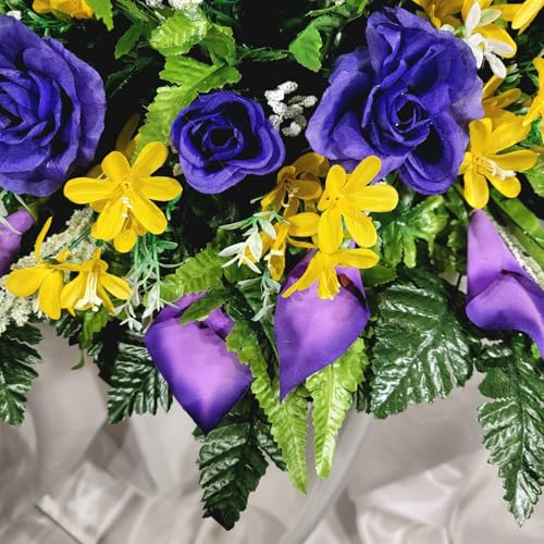 Product: Purple Calla Lily Cemetery Flowers, Rose Headstone Set for Cemetery Flowers Cemetery Floral Arrangement Garland for Table Centerpiece Holiday Party Weddi
