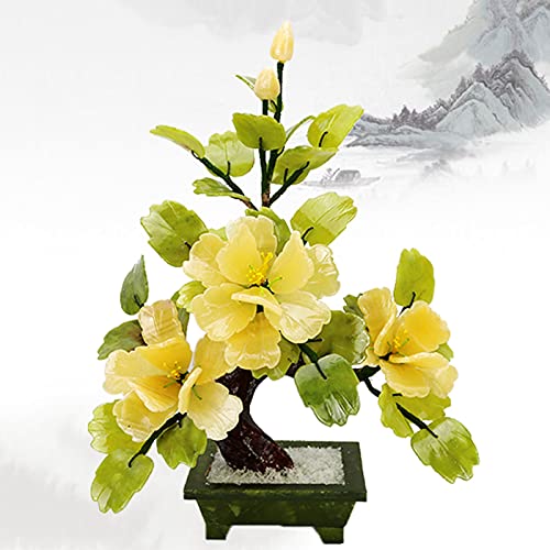 Product: Artificial Tree Artificial Bonsai Flowers Artificial Flowers Jade Potted Plant Peony Flower Decoration for Home Decor Jade Carving Bonsai Artificial Bonsai Tree,Gold