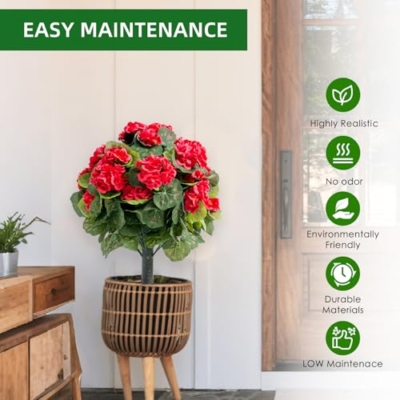 Product: 21.6" Artificial Flower Ball Tree with Ground Spike, Fake Silk Topiary Trees for Home Decor Garden Patio and Indoor,2 Pack, Red Begonia