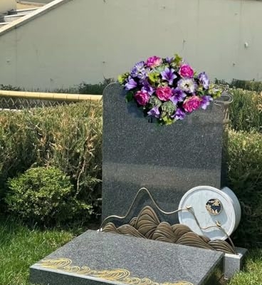 Product: Jucgghk Vivid and Realistic Floral Art 36" Beautiful Purple Cemetery SaddleMemorial Day Saddle, Headstone Flowers Saddle for Outdoor Grave Tombstone Decorations