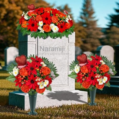 Product: Naramiji Artificial Cemetery Flowers for Grave Vase - Headstone Flower Saddle - Sympathy Flower of Vibrant Rose Sunflower Daisy Berry, Colorfast and Easy Fit