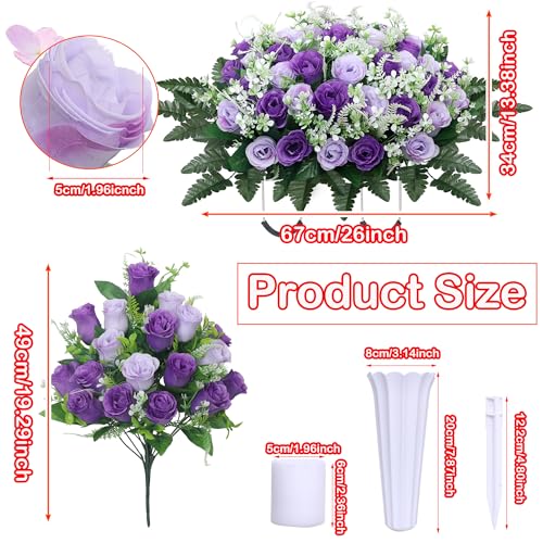 Product: LOSFOTBO 3pcs Headstone Flowers Saddle for Tombstone,Cemetery Flower Memorial Bouquet with Vase,Rose Headstone Flowers Saddle (Purple)