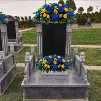Product: Jucgghk Vivid and Realistic Floral Art Blue Mums and Yellow Roses Artificial Cemetery Saddle,Fathers Day Headstone Saddle for Headstone