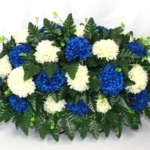 Product: Hshan Blue and Cream Carnations Cemetery Flower Arrangement, Beautiful Silk Artificial Flowers for Gravesite Cemetery Headstone Grave Decorations