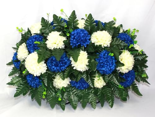 Product: Hshan Blue and Cream Carnations Cemetery Flower Arrangement, Beautiful Silk Artificial Flowers for Gravesite Cemetery Headstone Grave Decorations