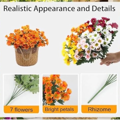 Product: Artificial Sunset Mums Artificial Outdoor Sunset Mums Flowers - UV Resistant Waterproof Windproof for Outside Home Indoor Planter Never Faded Look Real, Full, Vibrant (Scarlet, 25Bundles)