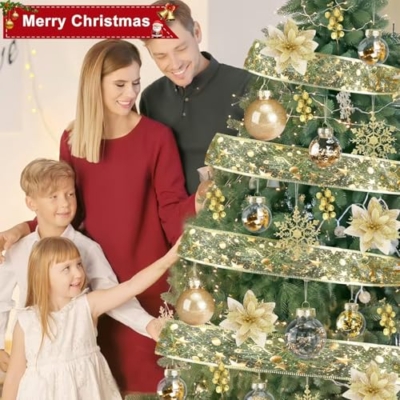 Product: Christmas Tree Ornaments Set, Assorted Big Bling-Bling Hanging Decorations Bulk w/Plastic Glitter Snowflakes, Artificial Poinsettia Flower, Berry Stems for Holiday Indoor Home Wedding Party Decor