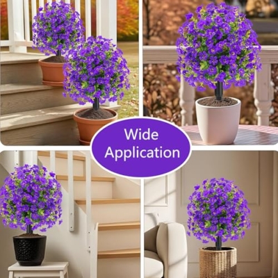 Product: 22.8" Set of 2 Fall Artificial Boxwood Topiary Ball Trees with Spikes,UV Resistant Fake Outdoor shrubs with Violet Flowers, Realistic Faux Plants Bushes for Garden Porch Yard Patio Decor(Purple)
