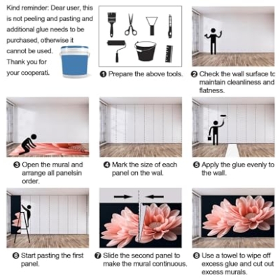 Product: Pink Floral Large Mural - 110" x 79" Mural, Pink Dahlia Wall Murals for Living Room Bedroom, Modern Flower Art Wallpaper, Dahlia Murals (Not Peel and Stick)