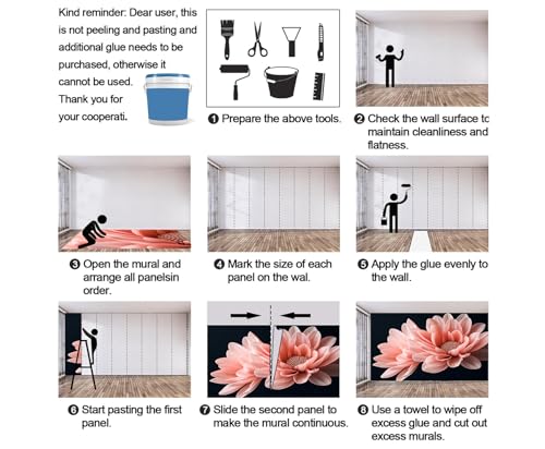 Product: Pink Floral Large Mural - 110" x 79" Mural, Pink Dahlia Wall Murals for Living Room Bedroom, Modern Flower Art Wallpaper, Dahlia Murals (Not Peel and Stick)