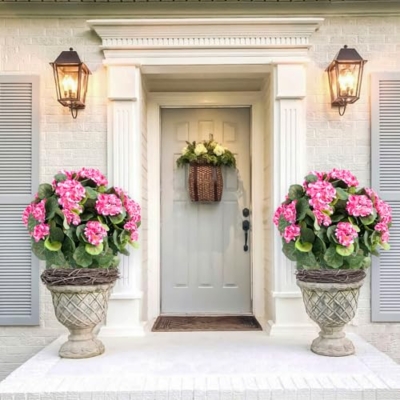 Product: 21.6" Artificial Flower Ball Tree with Ground Spike, Fake Silk Topiary Trees for Home Decor Garden Patio and Indoor,2 Pack, Pink Begonia