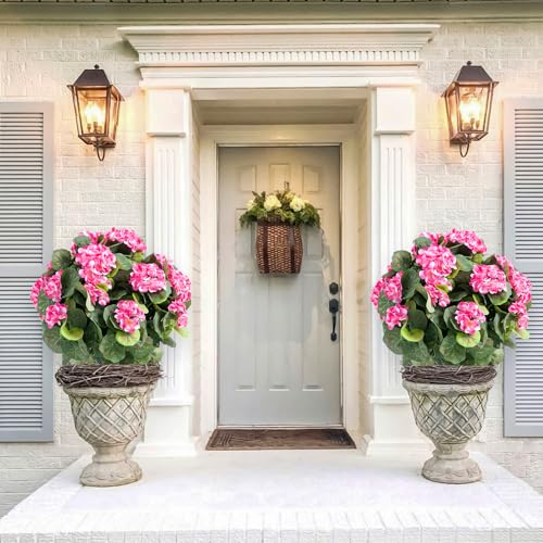 Product: 21.6" Artificial Flower Ball Tree with Ground Spike, Fake Silk Topiary Trees for Home Decor Garden Patio and Indoor,2 Pack, Pink Begonia