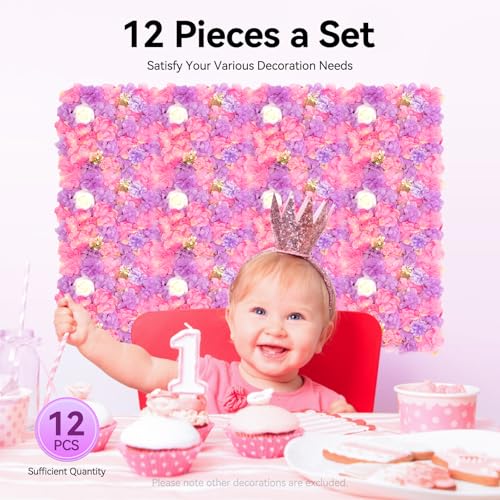 Product: 3D Artificial Flower Wall Panels, Dahlia Rose Hydrangea Flower Wall Decor, Fake Flower Wall for Wedding Backdrop 15"x15" White Plastic & Silk, 12-Pack Interlocking Privacy Screen for Indoor Outdoor